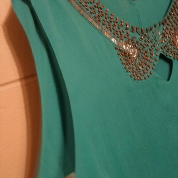 Denim 24/7 Teal Asymmetrical Dress with Silver Embellishments - Picture 11 of 11
